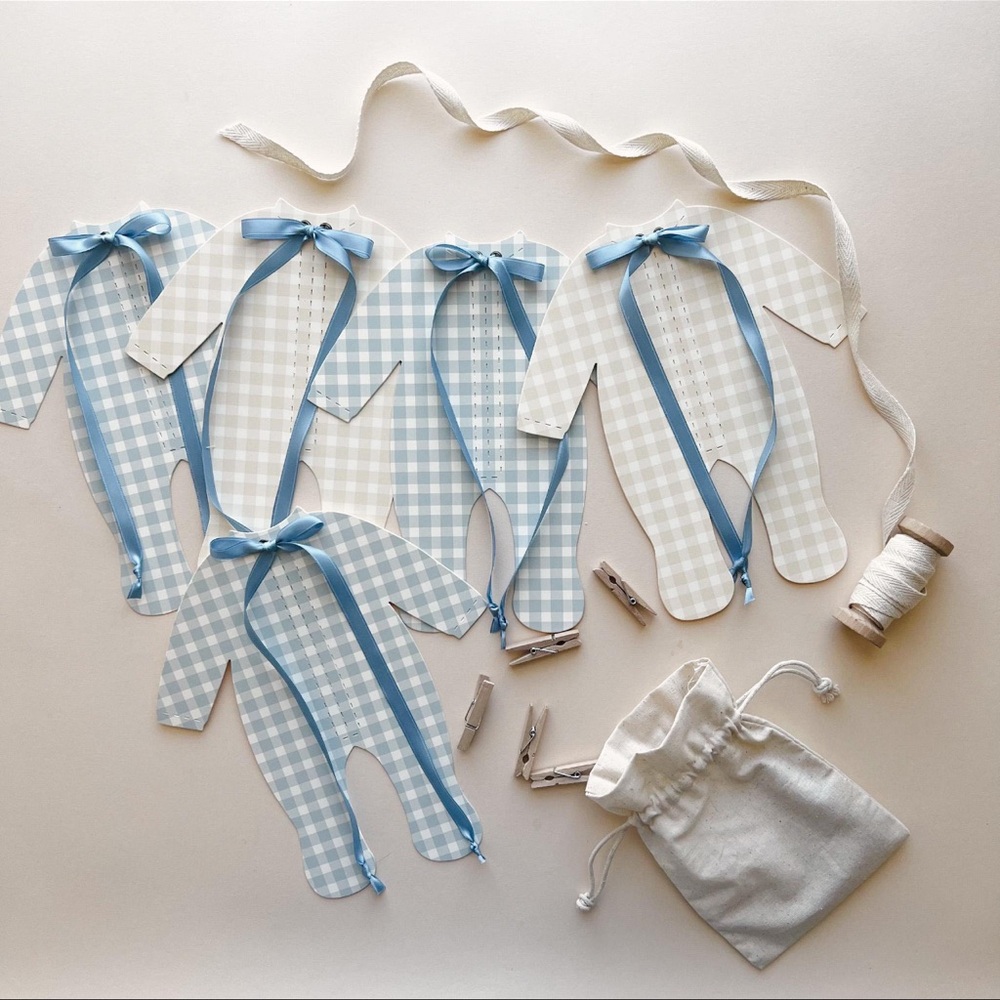 Blue and White Gingham Onesie Baby Shower Banner Baby Boy